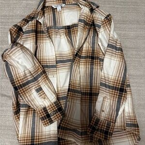 Old Navy Checkered Boyfriend Shirt in Brown and Cream